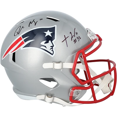 Drake Maye & TreVeyon Henderson New England Patriots Autographed Riddell Speed Replica Helmet