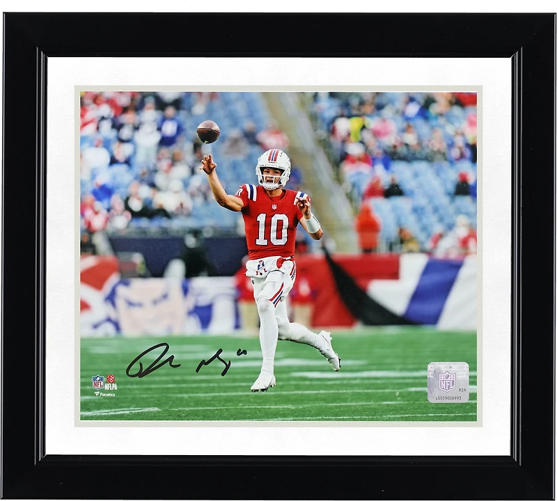 Drake Maye New England Patriots Autographed 8" x 10" Red Jersey Throwing Photograph