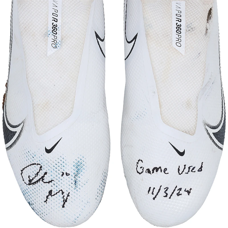 Drake Maye New England Patriots Autographed Game-Used White Nike Cleats vs. Tennessee Titans on November 3, 2024 with "Game Used 11/3/24" Inscription
