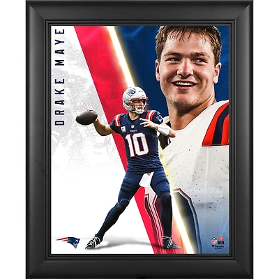 Collage encadré 13" x 16" de Drake Maye, New England Patriots, Radiance