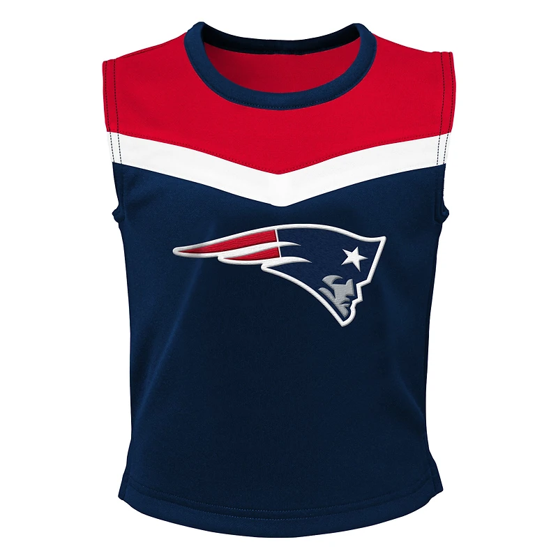 Ensemble deux pièces de pom-pom girl Spirit des New England Patriots pour filles d'âge préscolaire avec bloomers