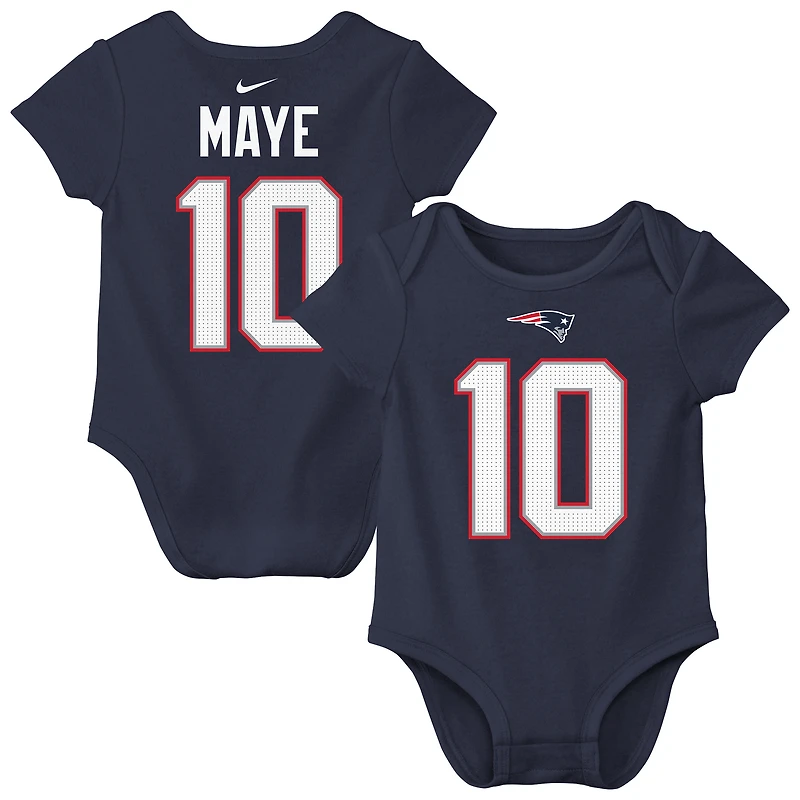 Infant Nike Drake Maye Navy New England Patriots Name & Number Bodysuit