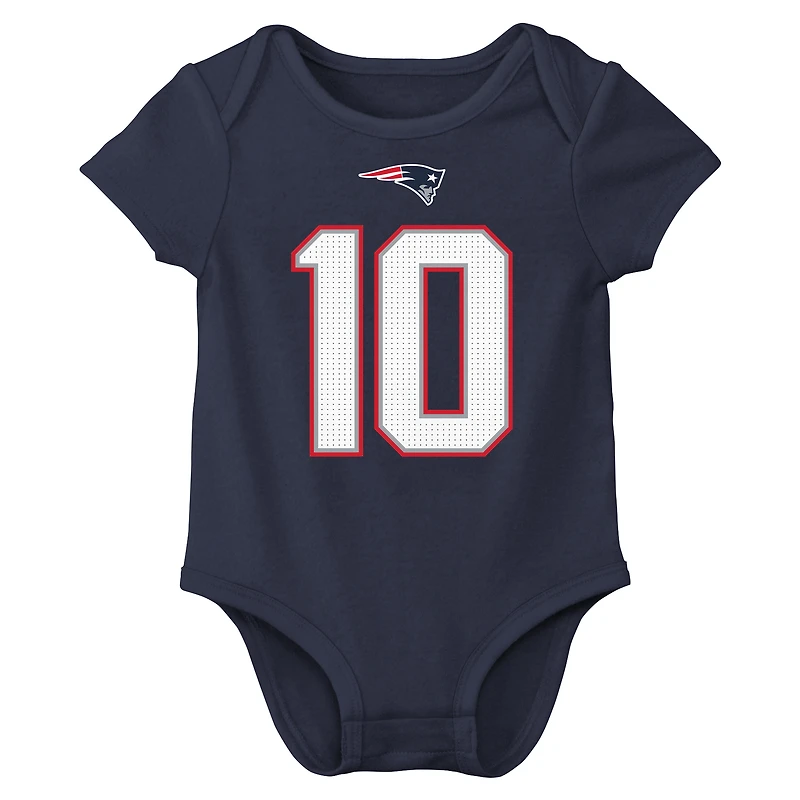 Infant Nike Drake Maye Navy New England Patriots Name & Number Bodysuit
