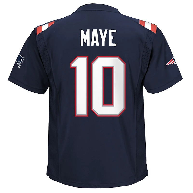 Maillot de jeu Nike Drake Maye bleu marine pour enfant des New England Patriots