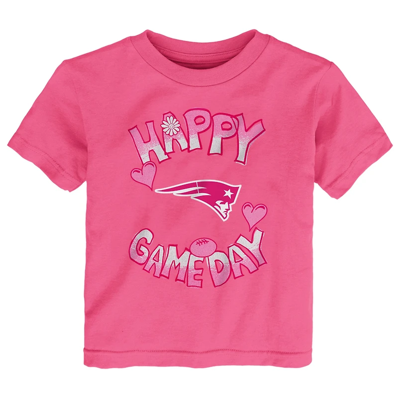 T-shirt rose pour bébé avec inscription Happy Gameday des New England Patriots