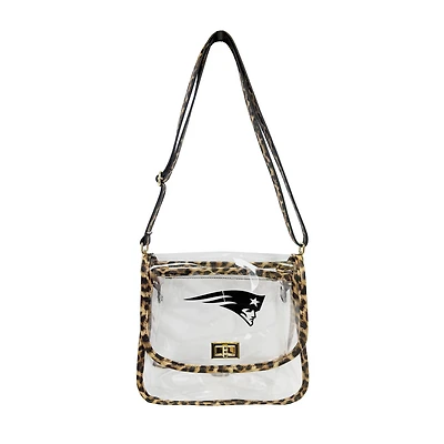 Logo Brands New England Patriots Leopard Print Trim Clear Purse