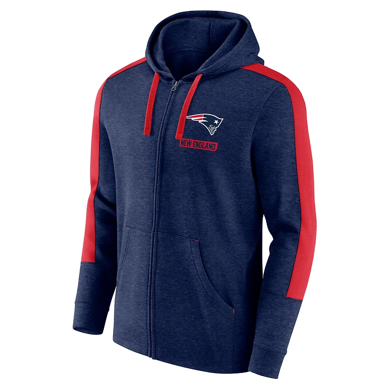 Sweat à capuche entièrement zippé New England Patriots Fanatics Heather Navy pour homme