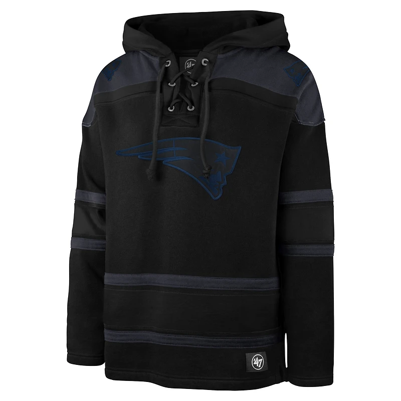 Men's '47 Black New England Patriots Dark Pop Lace-Up Pullover Hoodie
