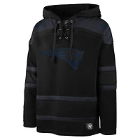 Men's '47 Black New England Patriots Dark Pop Lace-Up Pullover Hoodie