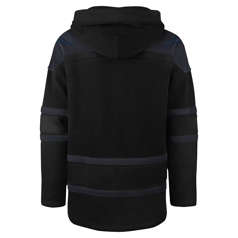 Men's '47 Black New England Patriots Dark Pop Lace-Up Pullover Hoodie