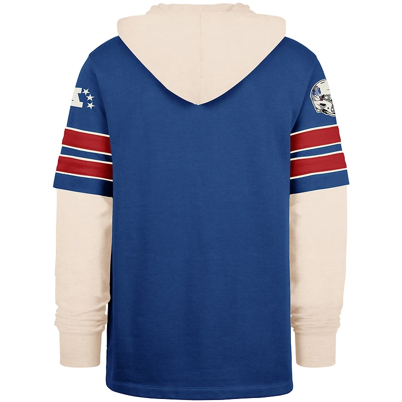 Men's '47  Blue New England Patriots Throwback Split Zone Cornerback Duo Hoodie