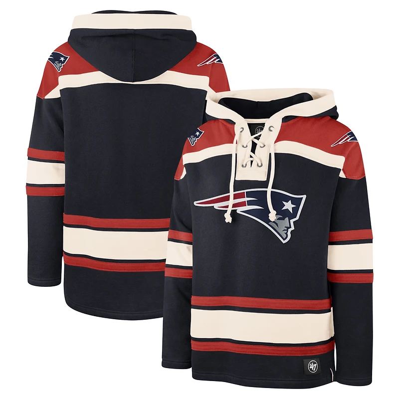 Men's '47 Navy New England Patriots Superior Lacer Pullover Hoodie