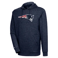 Men's Antigua Heathered Navy New England Patriots Action Chenille Pullover Hoodie