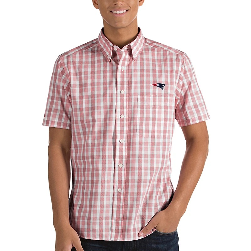 Chemise boutonnée tissée rouge/blanche Antigua pour homme des New England Patriots