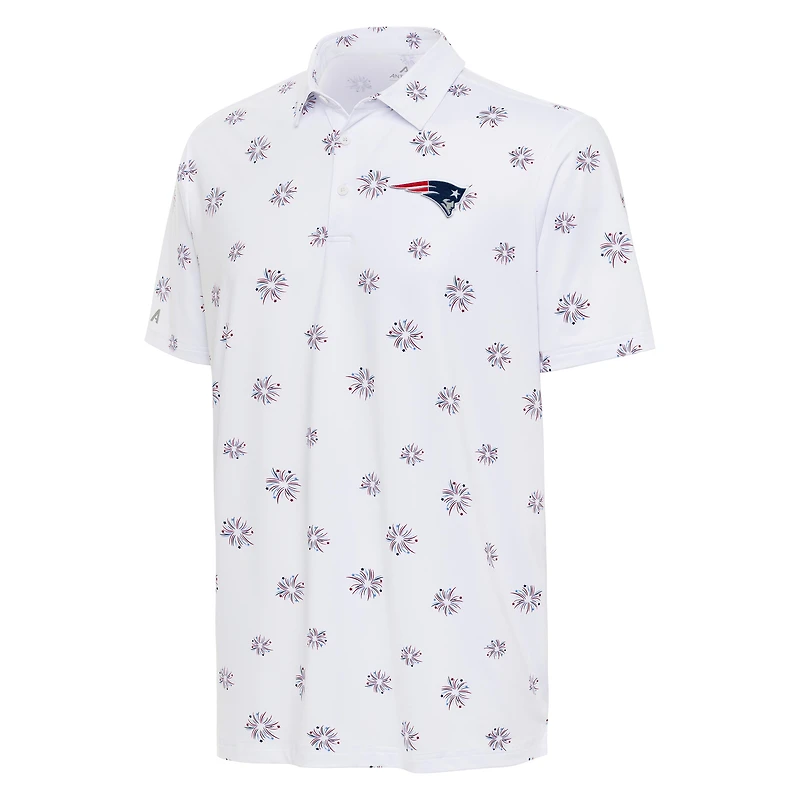 Polo antigua blanc New England Patriots Fireworks pour hommes