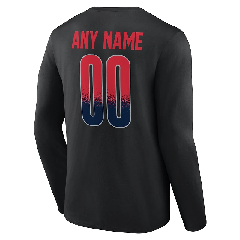 T-shirt à manches longues noir pour homme New England Patriots Home Field Pop personnalisé avec nom et numéro