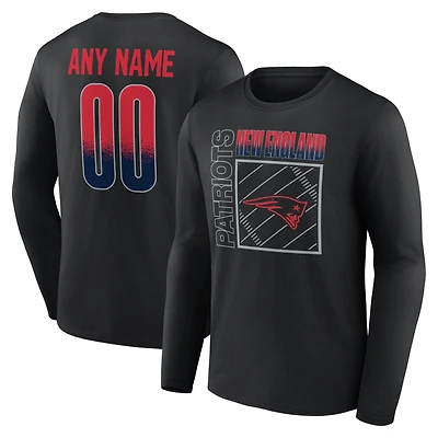 T-shirt à manches longues noir pour homme New England Patriots Home Field Pop personnalisé avec nom et numéro