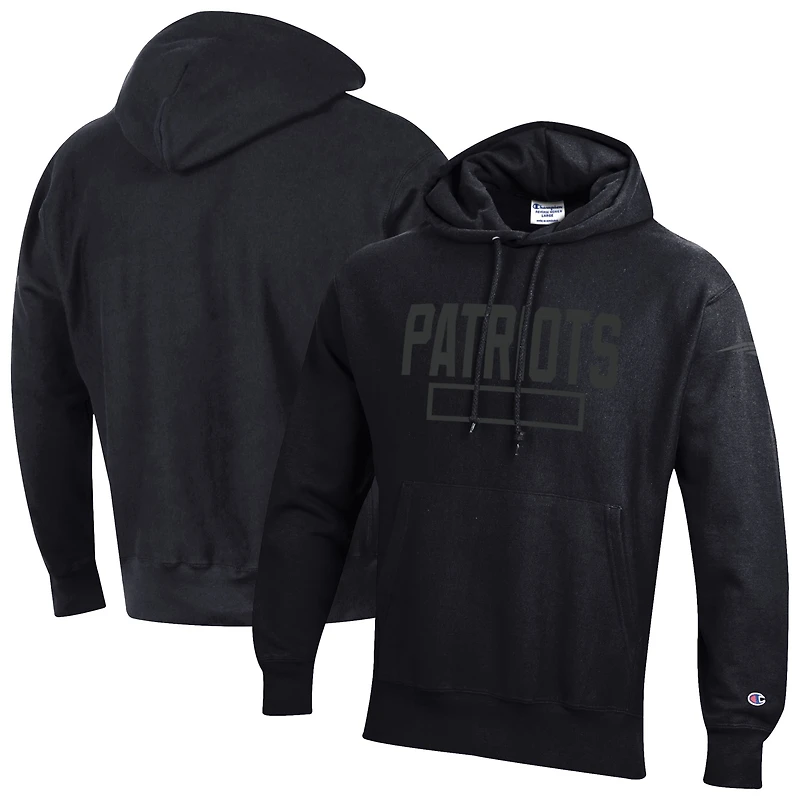 Men's Champion Black New England Patriots Tonal Reverse Weave Fleece Hoodie