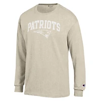 T-shirt à manches longues Champion Heather Oatmeal New England Patriots, imprimé l'encre blanche