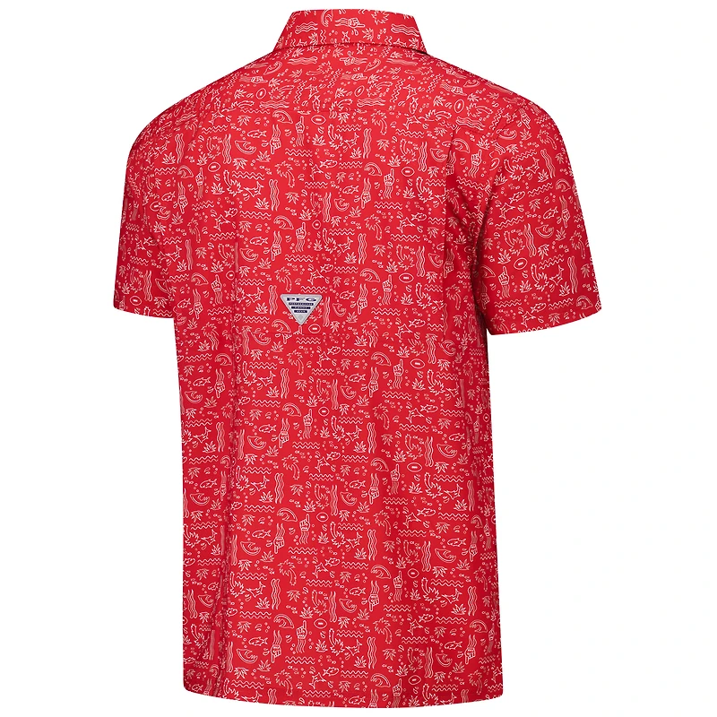 Men's Columbia PFG Red New England Patriots Super Slack Tide Omni-Wick Button-Up Shirt