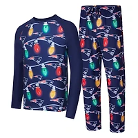 Ensemble t-shirt à manches longues et pantalon en tricot raglan Garland de New England Patriots pour homme Concepts Sport Navy