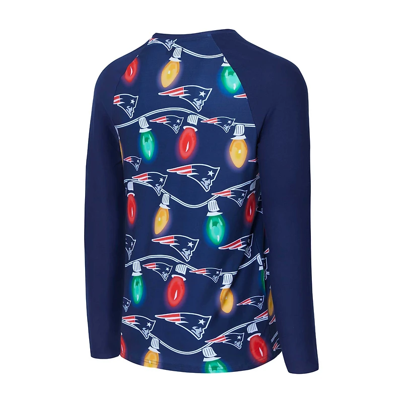 Ensemble t-shirt à manches longues et pantalon en tricot raglan Garland de New England Patriots pour homme Concepts Sport Navy