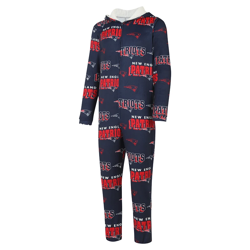 Men's Concepts Sport Navy New England Patriots Roadway All Over Microfleece Full-Zip Union Suit