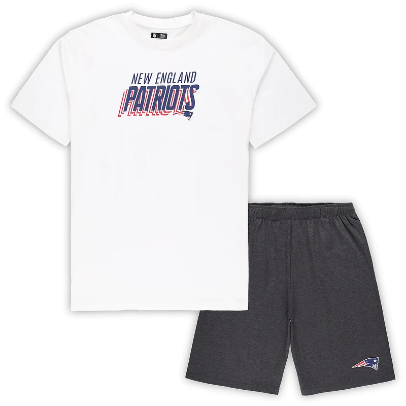 Ensemble haut et short Concepts Sport blanc/anthracite pour homme des New England Patriots, grande taille
