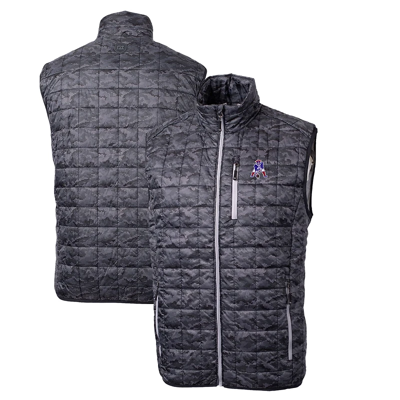 Gilet matelassé isolant et entièrement zippé pour homme, imprimé Rainier Eco, avec logo rétro des New England Patriots, noir, Cutter & Buck