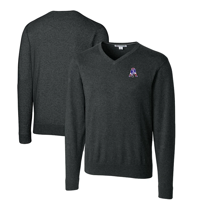 Pull à col en V pour homme, couleur anthracite chiné, coupe Cutter & Buck, logo rétro des New England Patriots, Lakemont Tri-Blend, grandes tailles