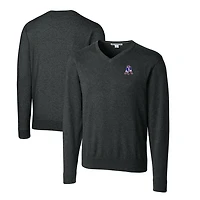 Pull à col en V pour homme, couleur anthracite chiné, coupe Cutter & Buck, logo rétro des New England Patriots, Lakemont Tri-Blend, grandes tailles