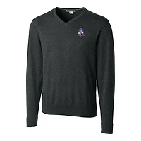 Pull à col en V pour homme, couleur anthracite chiné, coupe Cutter & Buck, logo rétro des New England Patriots, Lakemont Tri-Blend, grandes tailles