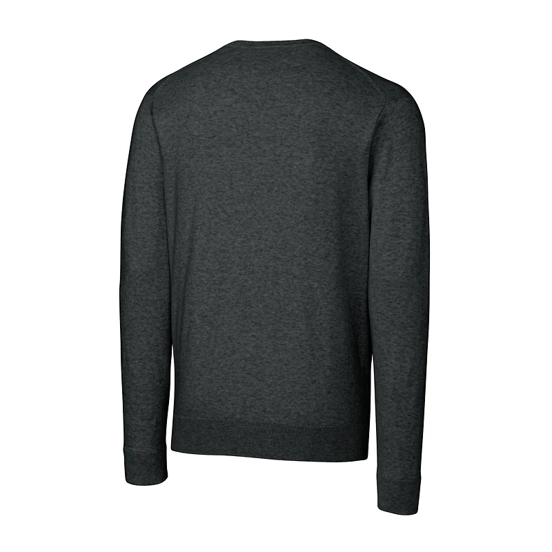 Pull à col en V pour homme, couleur anthracite chiné, coupe Cutter & Buck, logo rétro des New England Patriots, Lakemont Tri-Blend, grandes tailles
