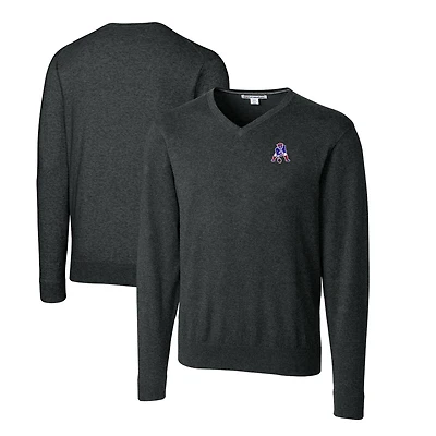 Pull à col en V pour homme, couleur anthracite chiné, coupe Cutter & Buck, logo rétro des New England Patriots, Lakemont Tri-Blend, grandes tailles