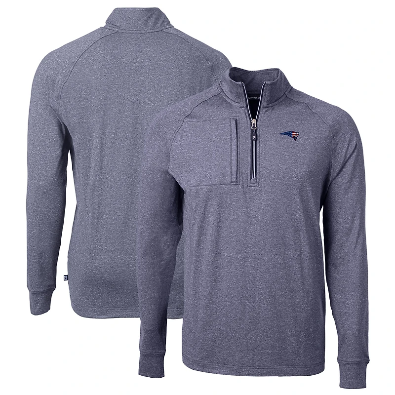 Men's Cutter & Buck Heather Navy New England Patriots Big Tall Adapt Eco Knit Quarter-Zip Pullover Top