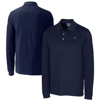 Men's Cutter & Buck Navy New England Patriots Big Tall Advantage Tri-Blend Pique Long Sleeve Polo