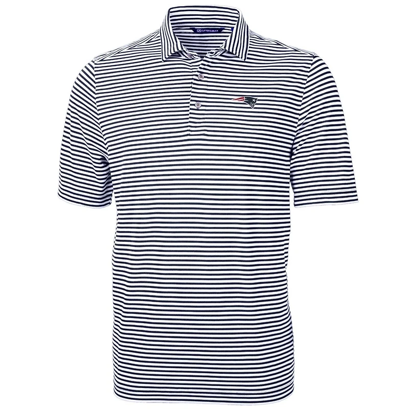Men's Cutter & Buck Navy New England Patriots Big Tall Virtue Eco Pique Stripe Recycled Polo
