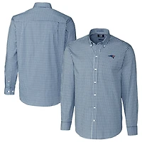 Chemise boutonnée à manches longues pour homme, bleu marine, coupe Cutter & Buck, New England Patriots, facile d'entretien, extensible, vichy, grande taille