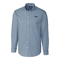 Chemise boutonnée à manches longues pour homme, bleu marine, coupe Cutter & Buck, New England Patriots, facile d'entretien, extensible, vichy, grande taille