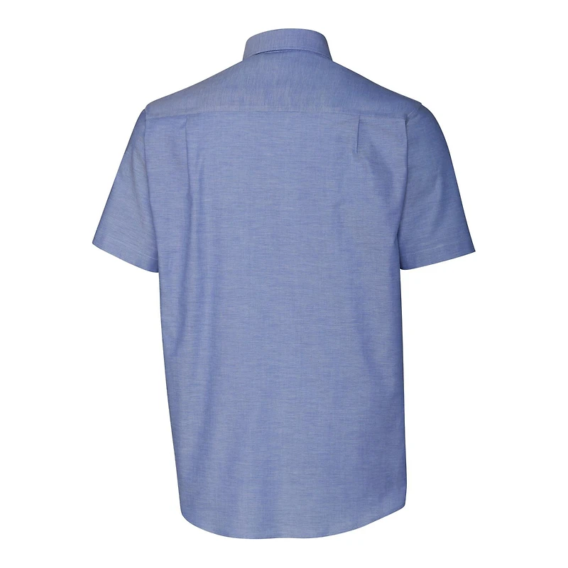 Chemise boutonnée à manches courtes en tissu Oxford extensible bleu poudré pour homme, avec logo rétro des New England Patriots, Cutter & Buck