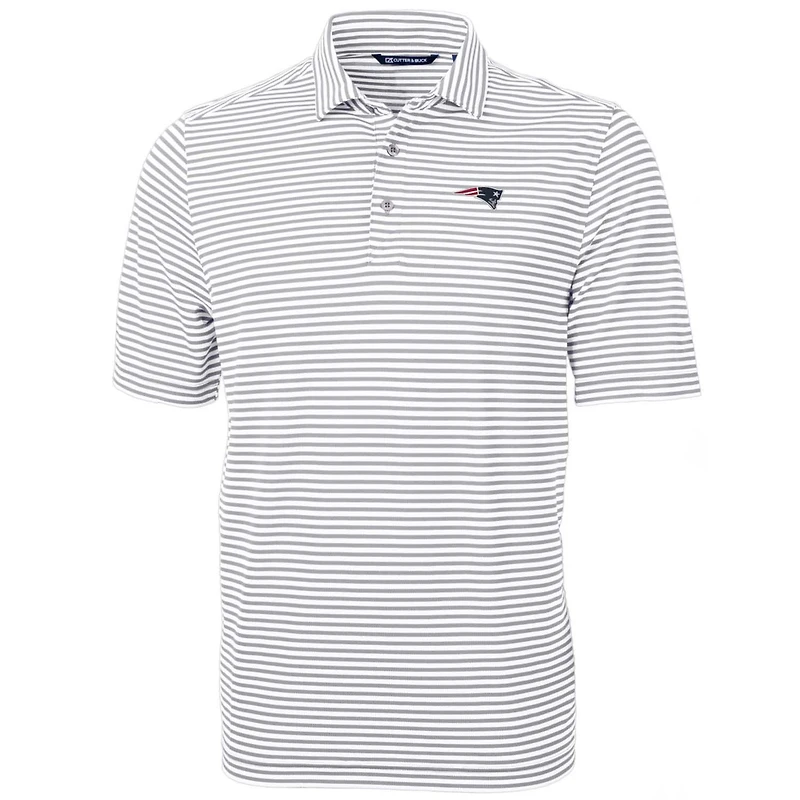 Polo recyclé à rayures écologiques Virtue pour homme, blanc, Cutter & Buck, New England Patriots, grandes tailles