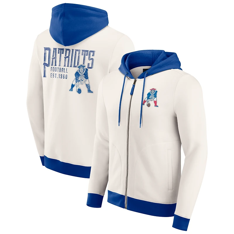 Men's Darius Rucker Collection by Fanatics Cream New England Patriots Distressed Graphics Full-Zip Hoodie