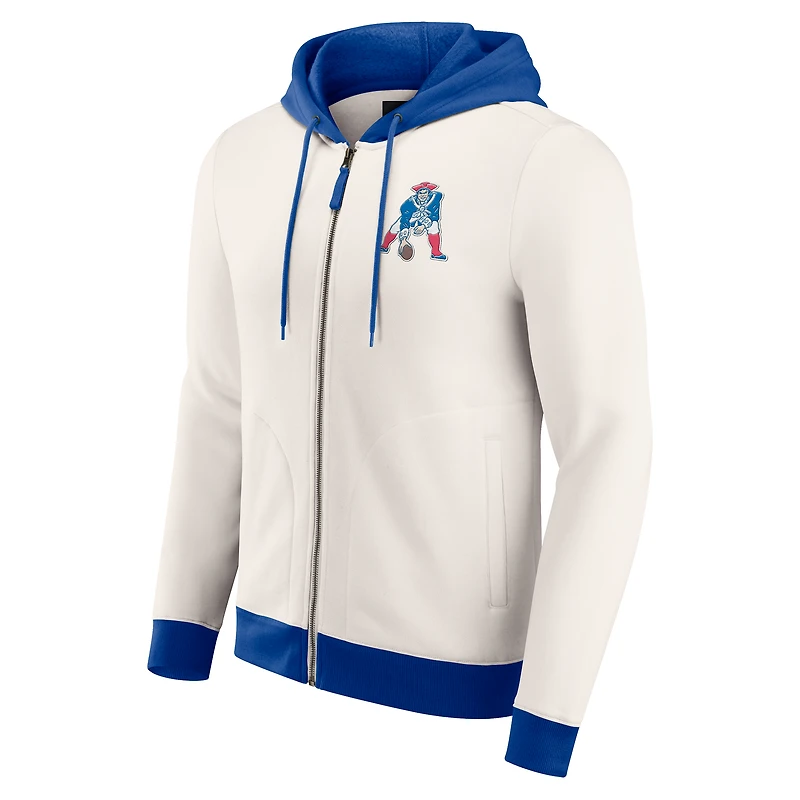 Men's Darius Rucker Collection by Fanatics Cream New England Patriots Distressed Graphics Full-Zip Hoodie