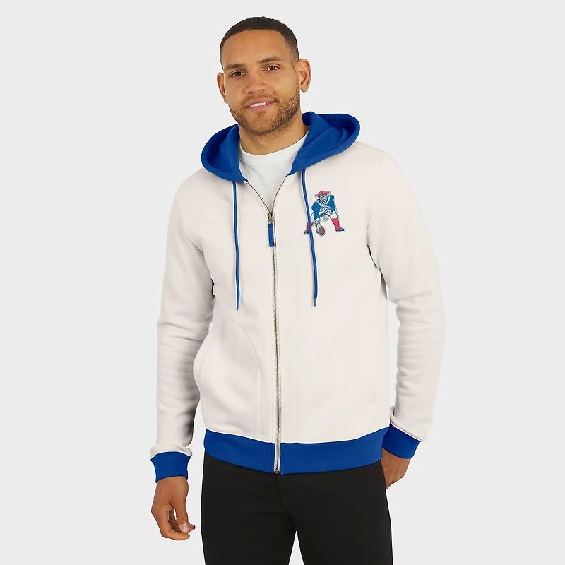 Sweat à capuche zippé pour homme de la collection Darius Rucker Fanatics, couleur crème, motif New England Patriots, effet vieilli