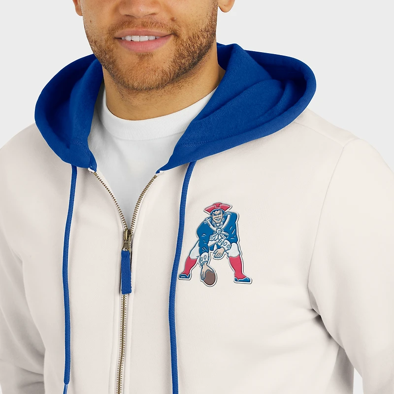 Sweat à capuche zippé pour homme de la collection Darius Rucker Fanatics, couleur crème, motif New England Patriots, effet vieilli