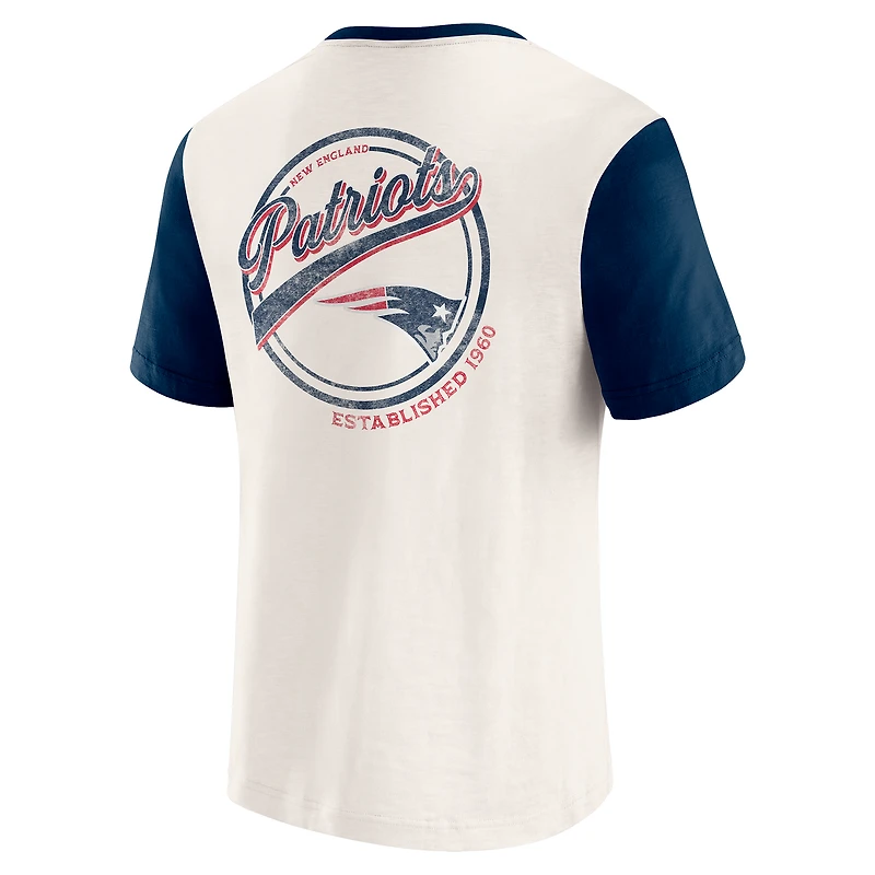 Men's Darius Rucker Collection by Fanatics Cream New England Patriots Henley Colorblock Slub Pocket T-Shirt