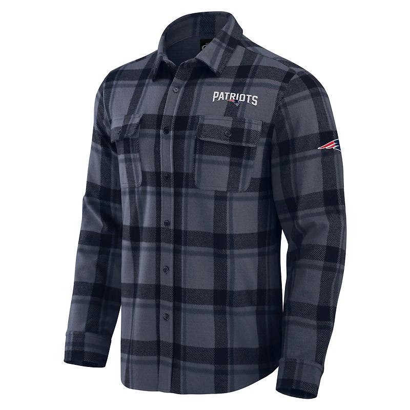 Chemise boutonnée décontractée à carreaux tri-blend bleu marine des New England Patriots pour homme, collection Darius Rucker par Fanatics