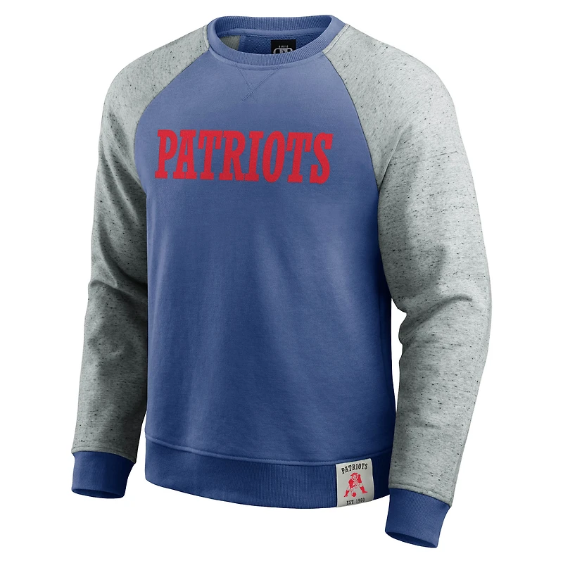 Men's Darius Rucker Collection by Fanatics Royal/Heather Gray New England Patriots Throwback Color Block Raglan Pullover Sweatshirt