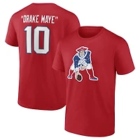 Men's Fanatics Drake Maye Red New England Patriots Team Authentic Throwback Player Nickname Name & Number T-Shirt