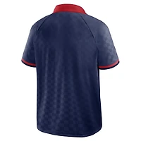 Polo raglan à col en V Fanatics bleu marine/rouge New England Patriots Homerun pour homme